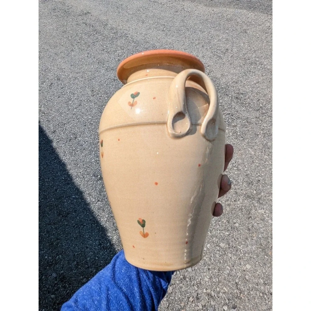 Cottagecore Tuscan Pottery Vase Italian Floral Double Handle‎ Decor